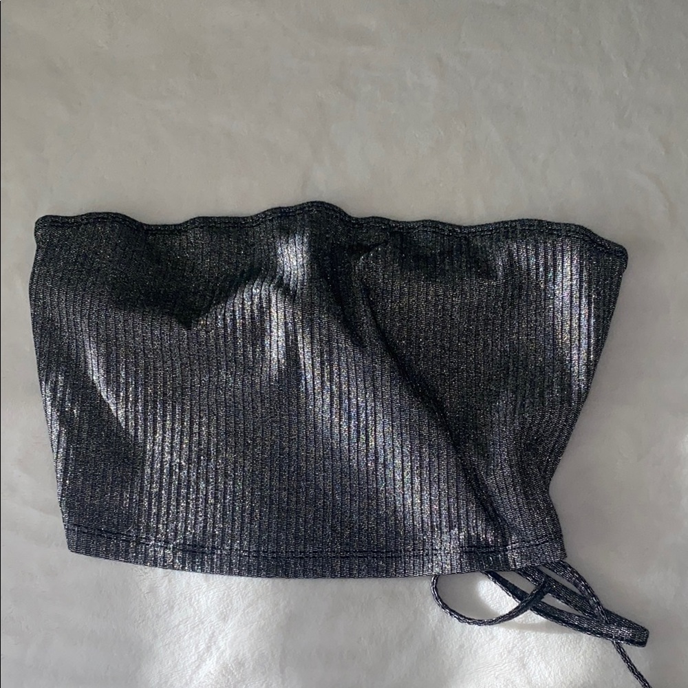 Metallic Strapless Black Top